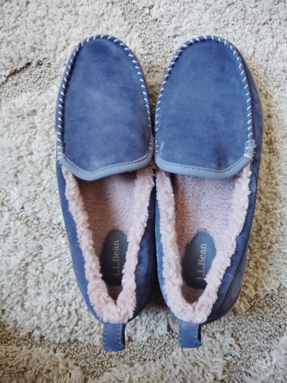 L.L. Bean Women's Navy Blue Shearling-Lined Slip-On Slippers